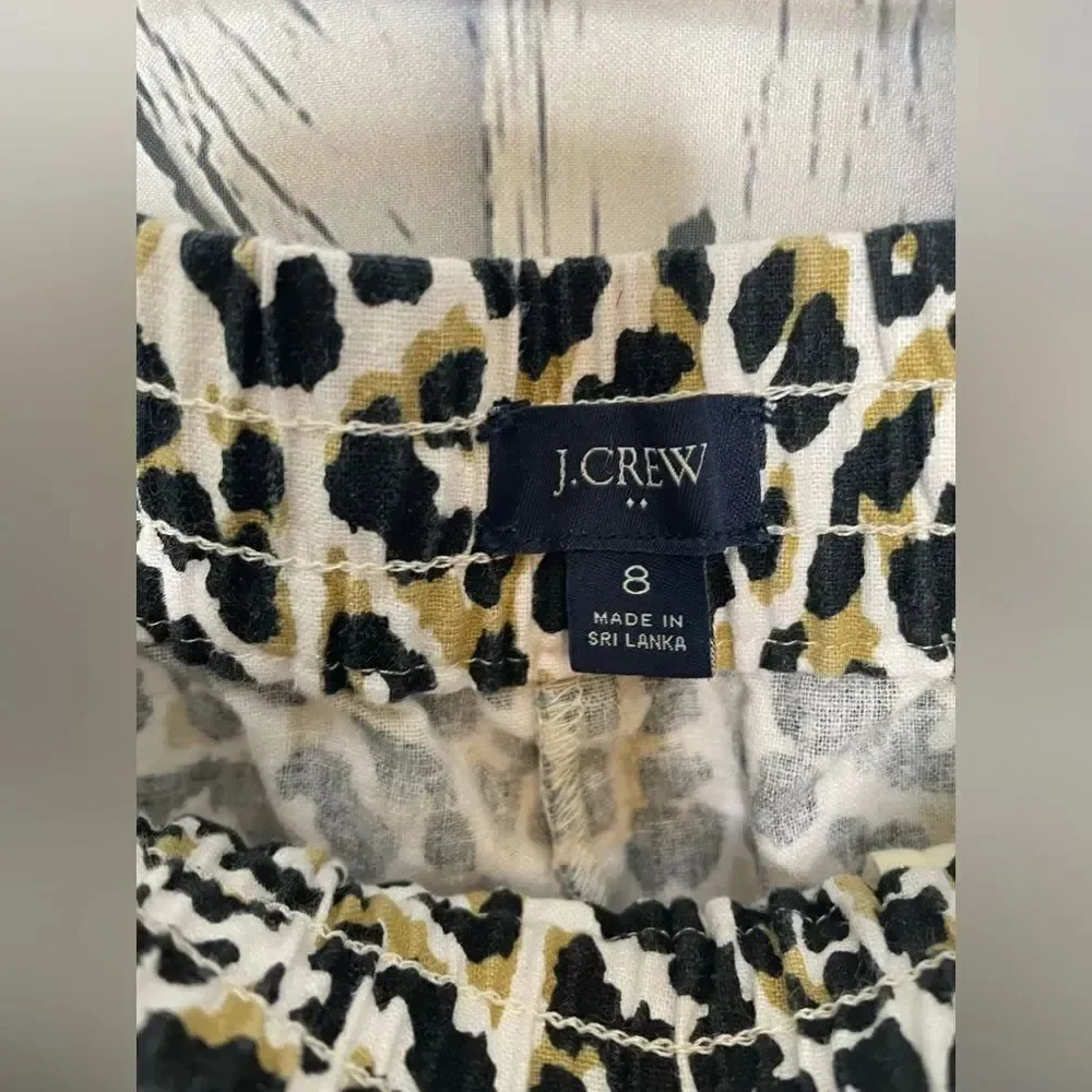 J. Crew Leopard Print Linen Blend Cuffed Ankle Pants Joggers Sz 8